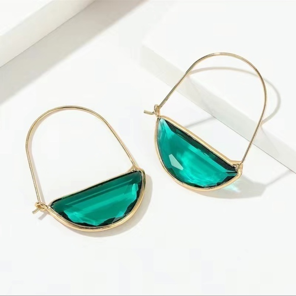 Anthropologie Crescent Hoop Earrings green